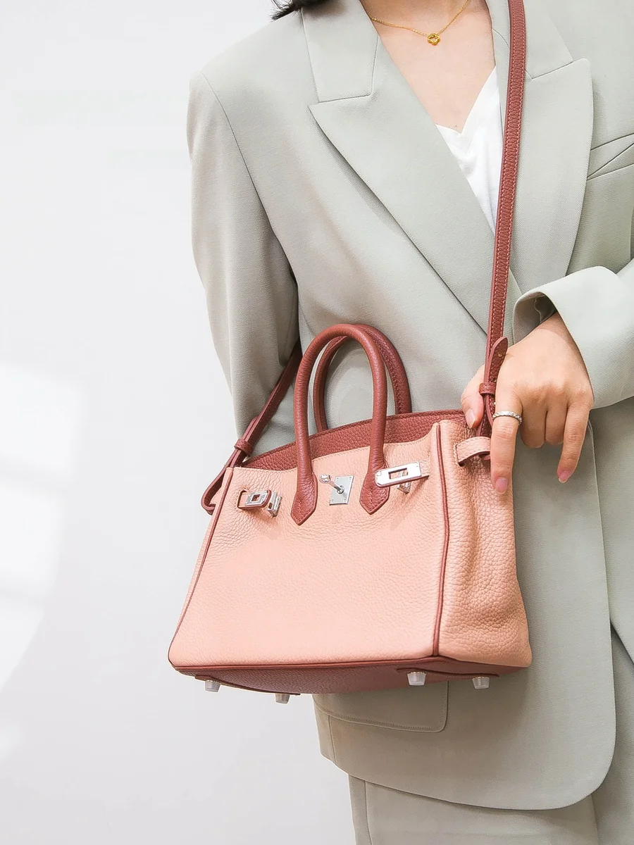 

TLadys Top Layer Cowhide Platinum Bag Touch Color Blo High-End Sensation Tote Handbag Small Carryall Soft Briti Sle