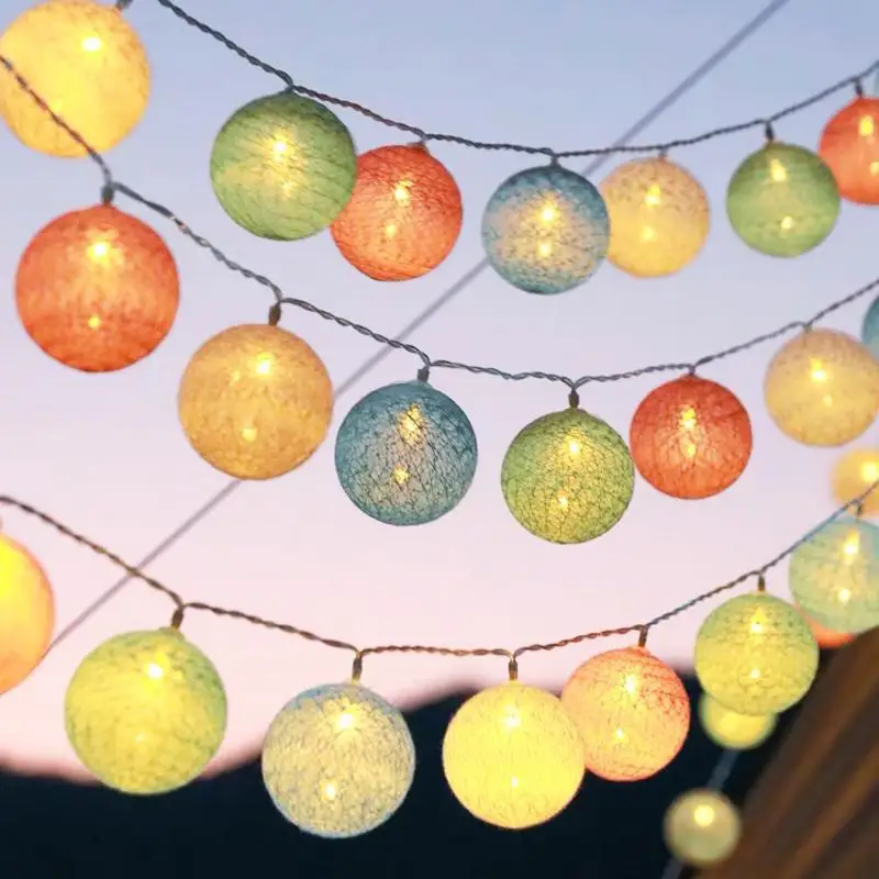 

1.5/3M Cotton Garland Balls Lights String Christmas Outdoor Hanging Party Baby Kids Room Bed Fairy Lights Wedding Decorations