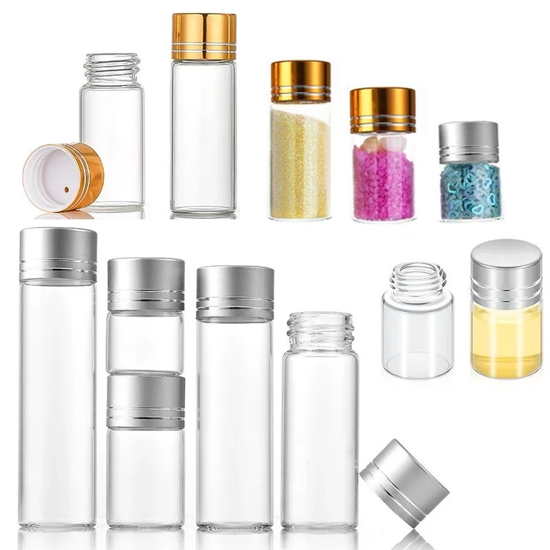 5Pcs 5ml-25ml Mini Clear Glass Bottles W/  Aluminum Lid Empty Gravel Bottle Wishing Vial Travel Sample Container For Party Gift