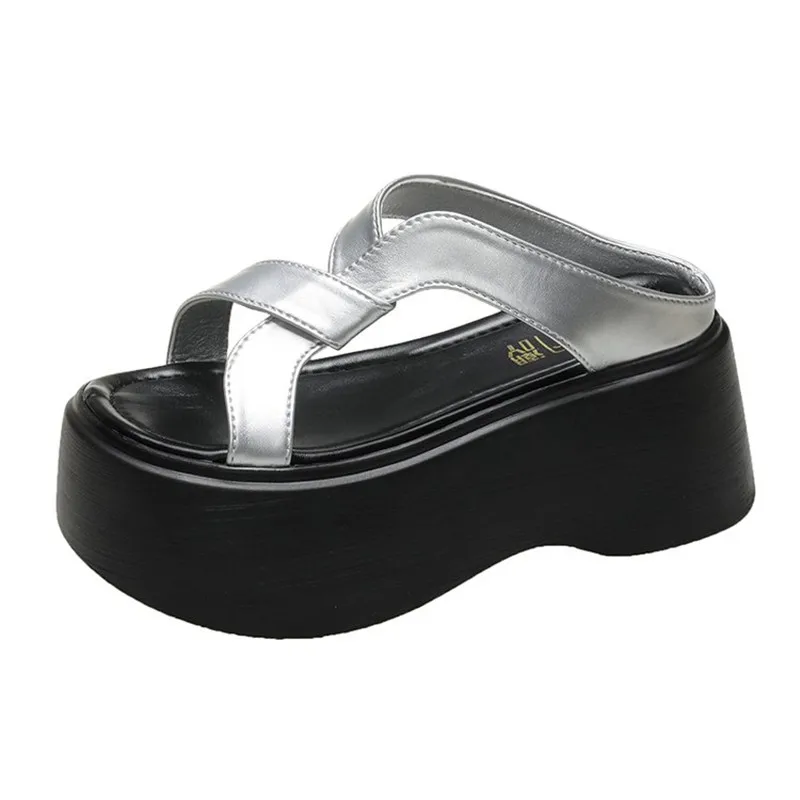 Summer Women's Wedge Heels Slides Slippers Fashion Chunky High Heels Casual Ladies Beach Vacation Sandals Thick Bottom Footwears