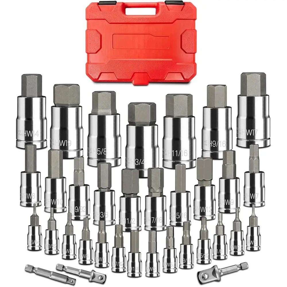 34 шт. набор шестигранных головок с адаптерами 1/4 3/8 1/2, метрический стальной футляр для хранения инструментов SAE
