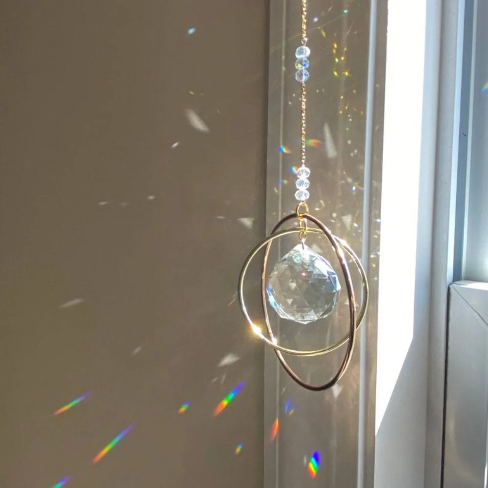 Delicate Crystal Crystal Sun Catcher Round Shape Decorative Pendant Garden Light Hanging Ornaments Sun Catchers Gift