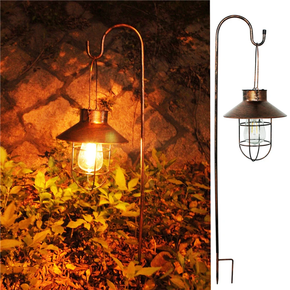 1PCS Retro Solar Lantern for Garden Decoration Outdoor Waterproof Light Vintage Solar Lamp w/ Tungsten Bulb Ornament for Patio