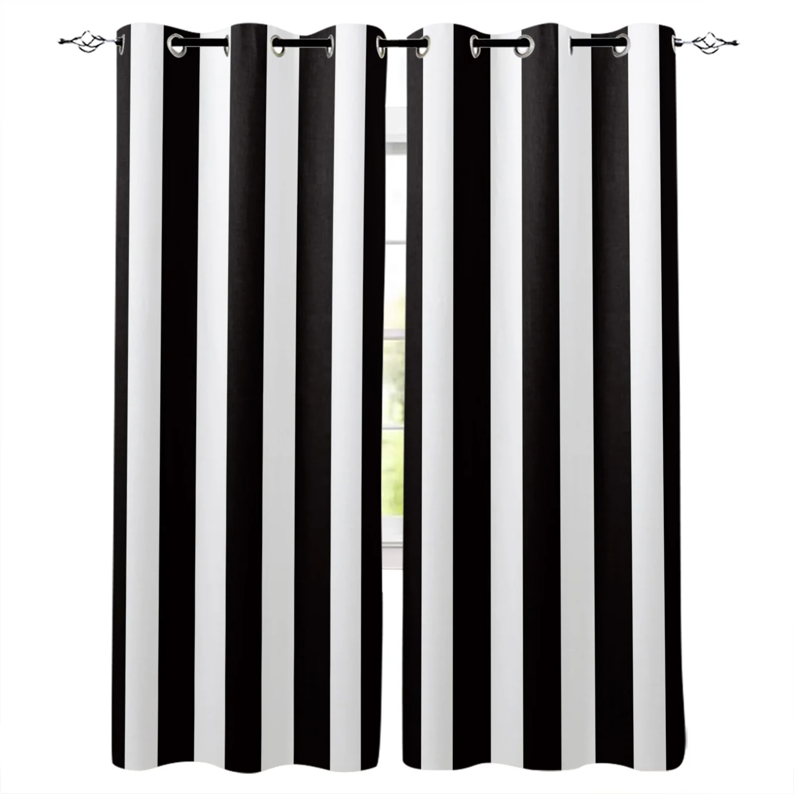 

Simple Black And White Stripes Curtains Decor Swag Kids Room Curtain Panels With Grommets Window Treatment Window