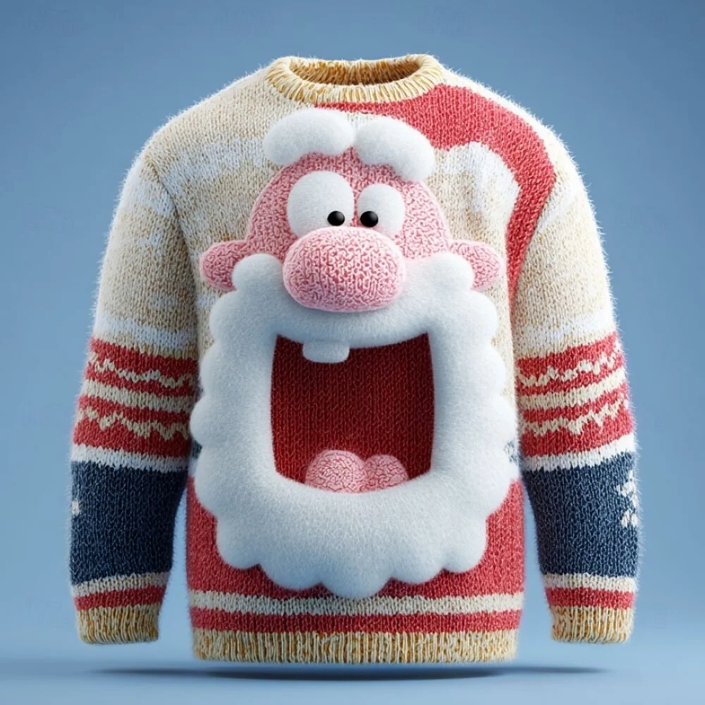 Ugly Christmas Sweater Warm Sweater for Man Sweater Fashion Crew Neck Knitted Long Sleeve Regular Tops Knit Christmas Sweater