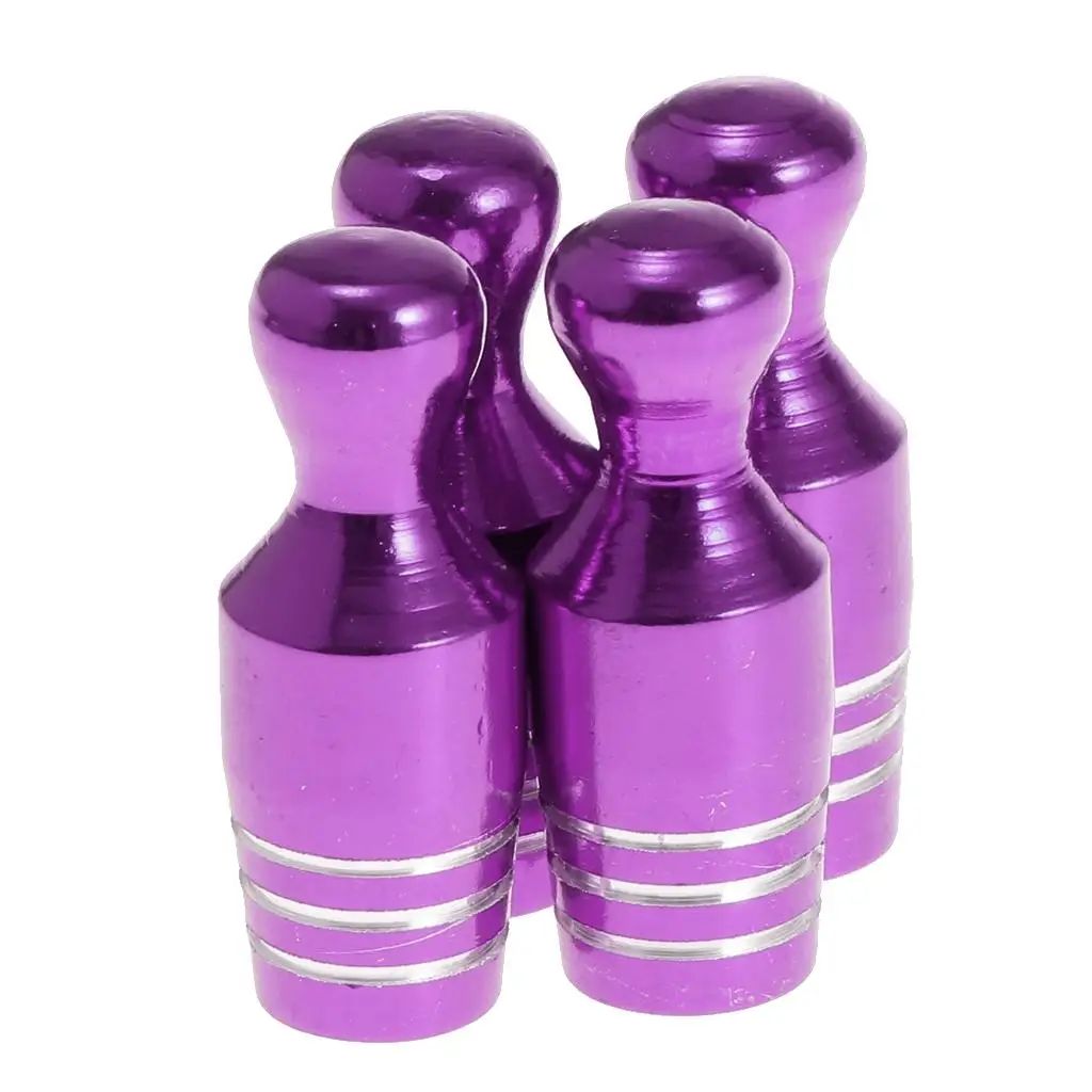 4 Pcs Car Bicycle Motorcycle Purple Bowling Type Tyre Tire Wheel Stem Air Cap