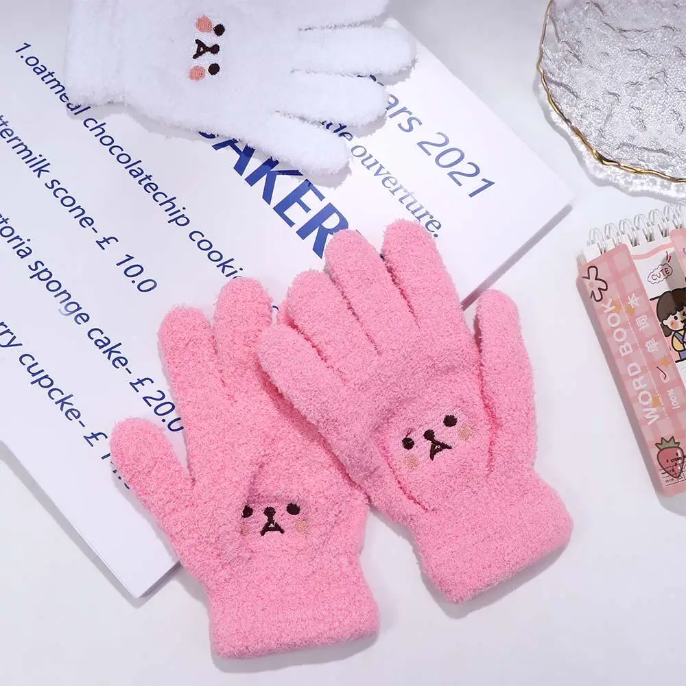 Guantes de punto con sonrisa de terciopelo para mujer, manoplas simples de dedo completo, guantes de lana para pantalla táctil, guantes femeninos