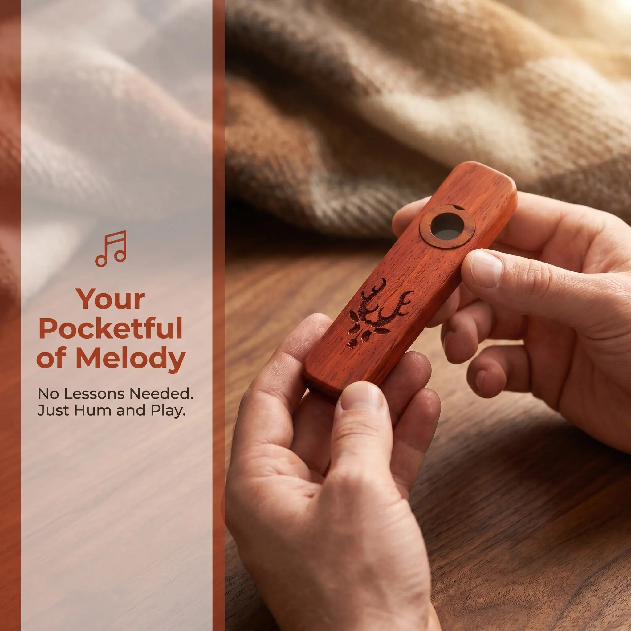 1Set Wooden Kazoo Portable Natural Rosewood Music Instrument Lightweight Easy Play Beginner Classroom Music Party