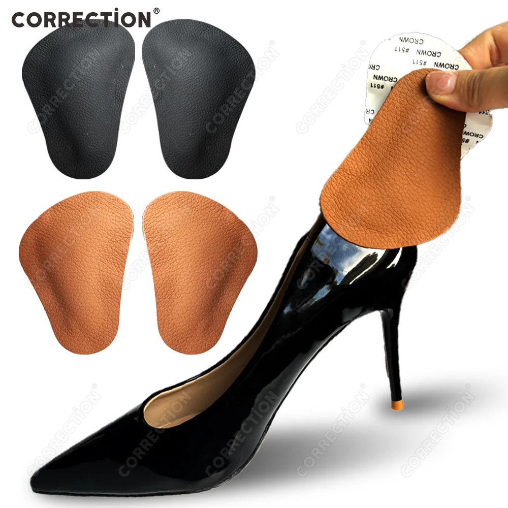 Genuine Leather Flat Foot Insoles Men Women Orthopedic Arch Support Pads Sports Palm Cushion Flatfoot Correcting Inner Inserts