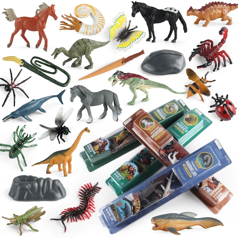 Oenux Simulation Insect Shark Nautiloidea T-REX Horse Animals Model Action Figures Cute Education Miniature Playset Kid Toy Gift