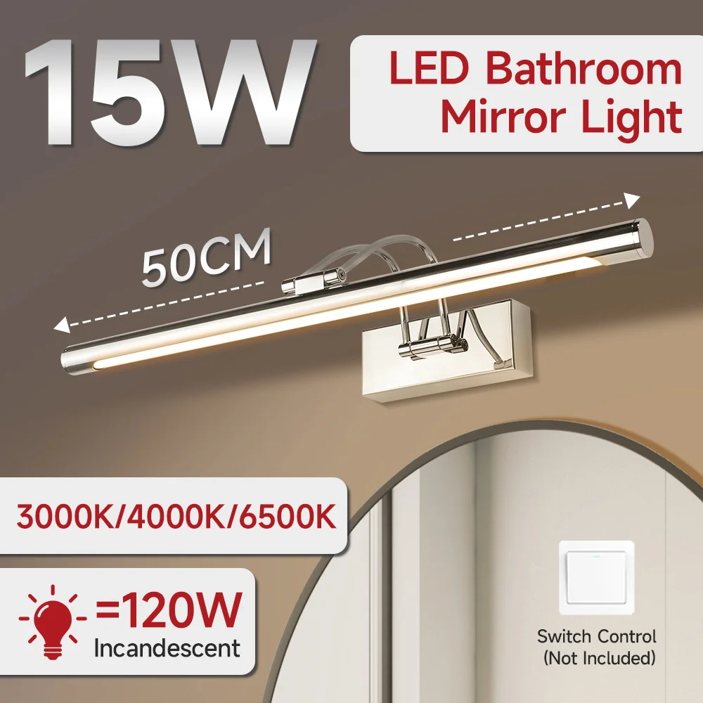 

Metal LED Mirror Lights Tri-color Dimmable Home Decoration Bathroom Lighting Mirror Wall Lamp for Bedroom Kitchen Dressing Room