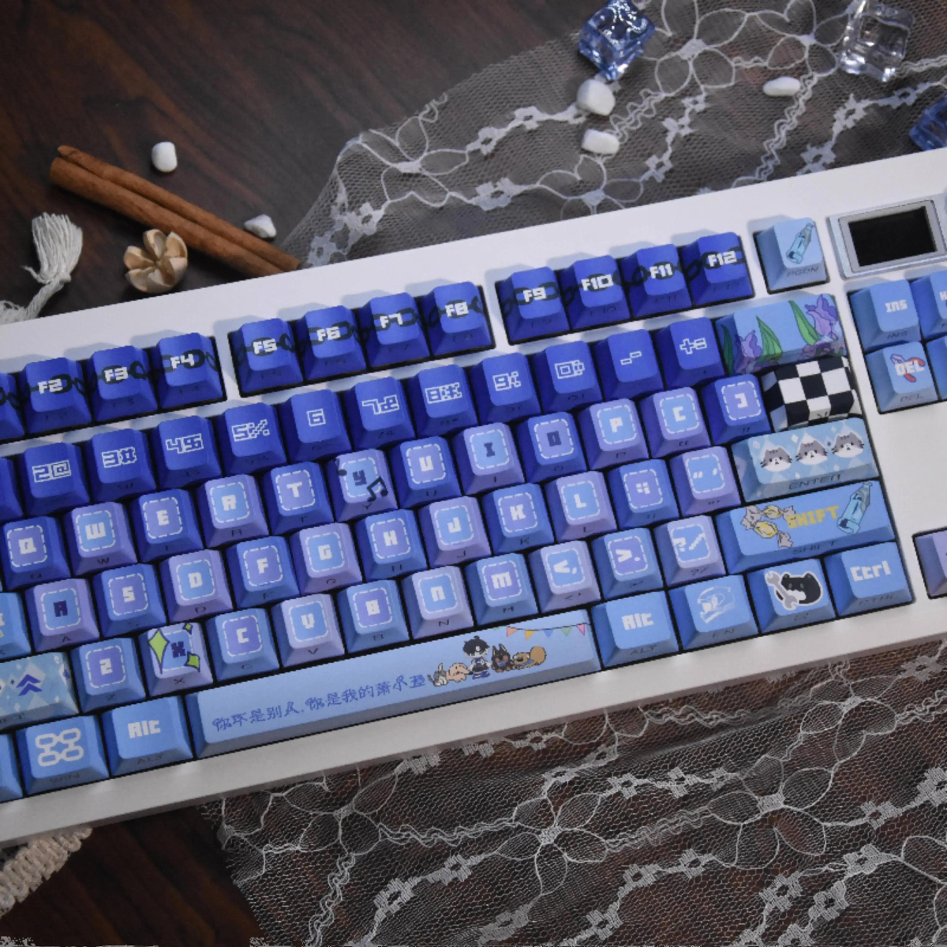 Keycap original double engraving moa thermal sublimation five-sided PBT blue flame racing wind keycap