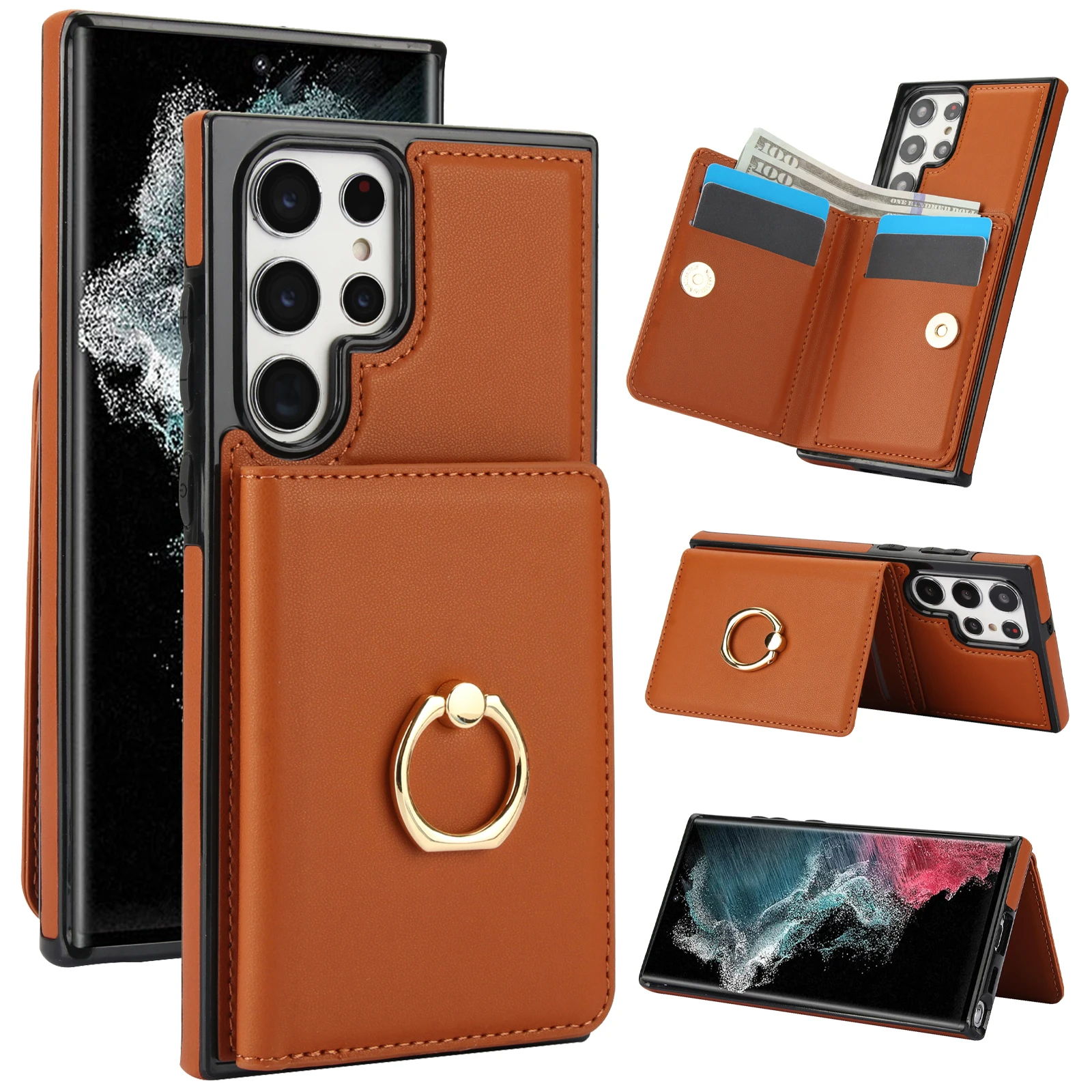 Wallet Card Slot Anti-theft Brush Sticker Magnetic Flip Leather Case For Samsung Galaxy S24 Ultra S23 Plus S22 S21  A52 53 54 FE