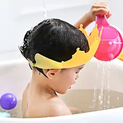 Soft Safe Plastic Solid Color Children Shower Cap Wash Hair Shield Hat Baby Shampoo Cap Crown Shape Shower Head Cover