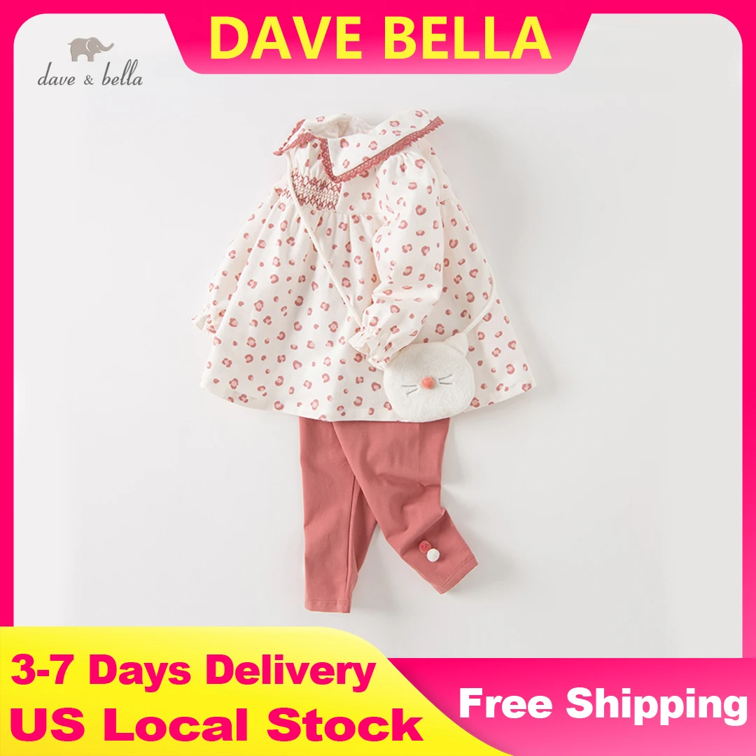 

Dave Bella, блузка и брюки для девочек, комплекты весенне-осенней рубашки с длинными рукавами и брюками-мешочком, костюм из 3 предметов, детский повседневный костюм DB 3222983