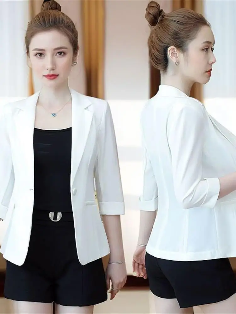 

High-End ort Women's Jaet Lightweight Spring Summer Korean Sle Seven-Foot Sve Casual Suit Top Quali Faionable