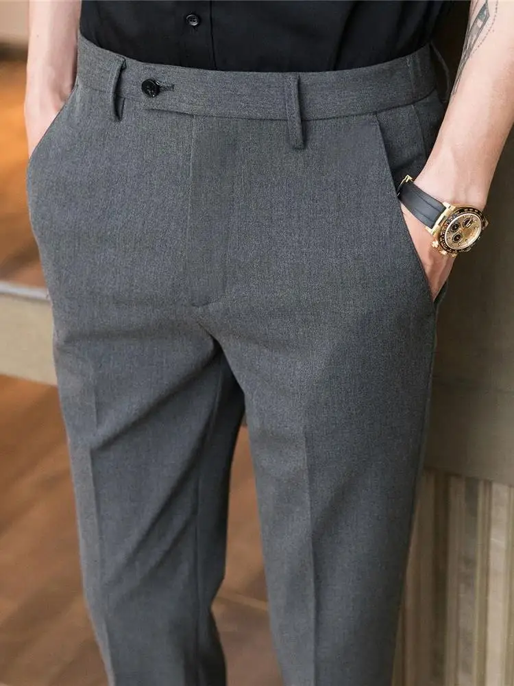 

High-End Men's Slim Fit Casual Pants Korean Sle Spring Summer Embroidered Trousers Straight Leg Long Pants Polyester 00%