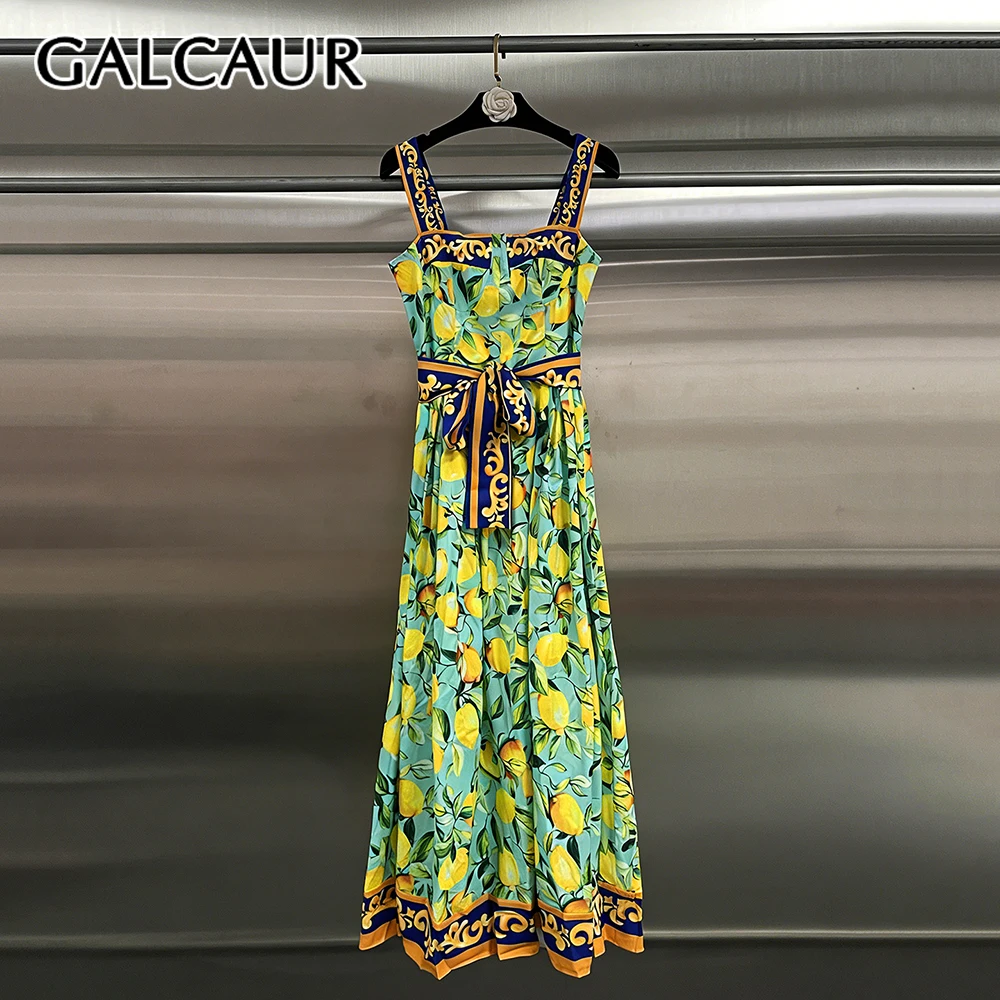 

Женское платье GALCAUR с зеленым принтом и вставками, с квадратным вырезом, без рукавов, свободного кроя, во французском винтажном стиле, модное летнее платье
