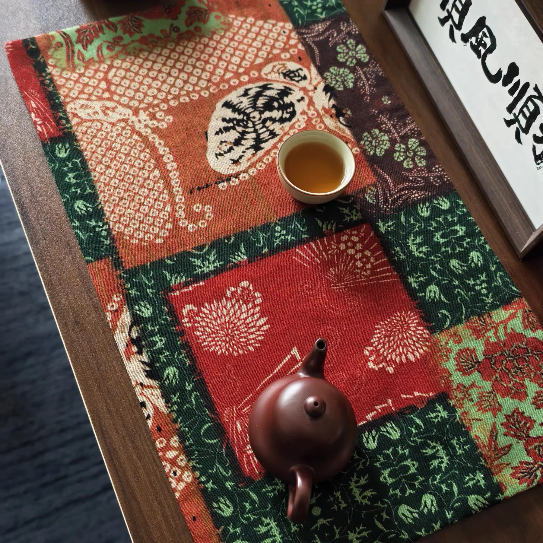 Patchwork Tea Mat With Double-sided Print Fabric Tea Mat Zen-style Tea Coaster Tea Table Mat