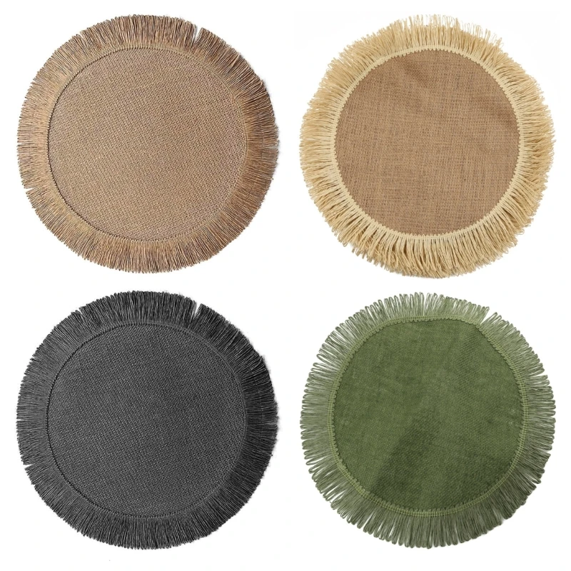 Round Tassel Placemats Kitchen Jute Table Mats Insulated Placemat Non-Slip Dining Table Mats Washable Place Mats