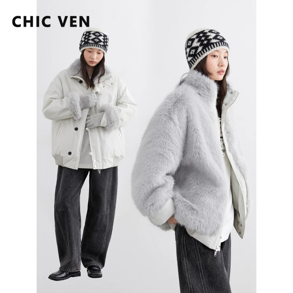 CHIC VEN Fashion Women Jackets Mid-length Loose Casual Plush Warm Female Coat Reversible Ladies Overcoat Autumn Winter 2025