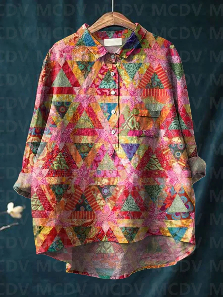 Women's Vintage Ethnic Floral Parrots Art Print Casual And Linen Shirt