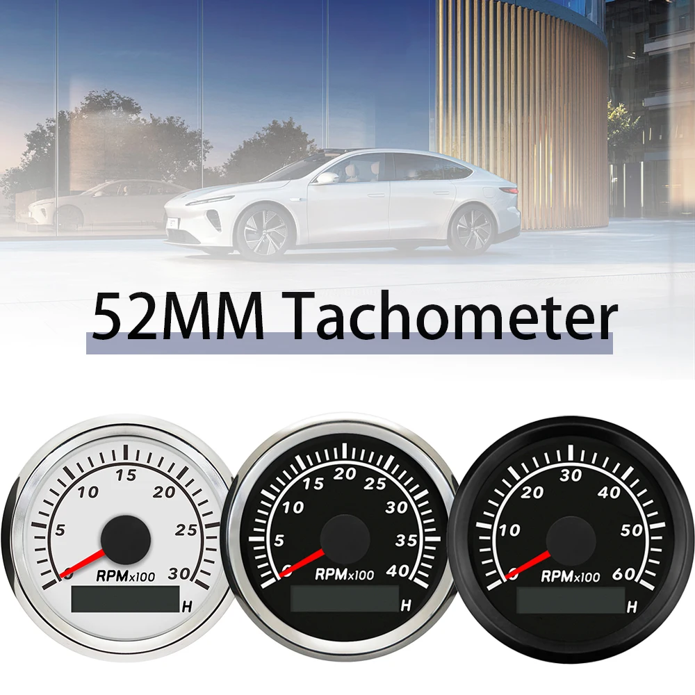 52mm Tachometer RPM Gauge 0-3000RPM 0-4000RPM 0-6000RPM 0-8000RPM with Red Backlight 9-32V for Motorcycle Vans vessels