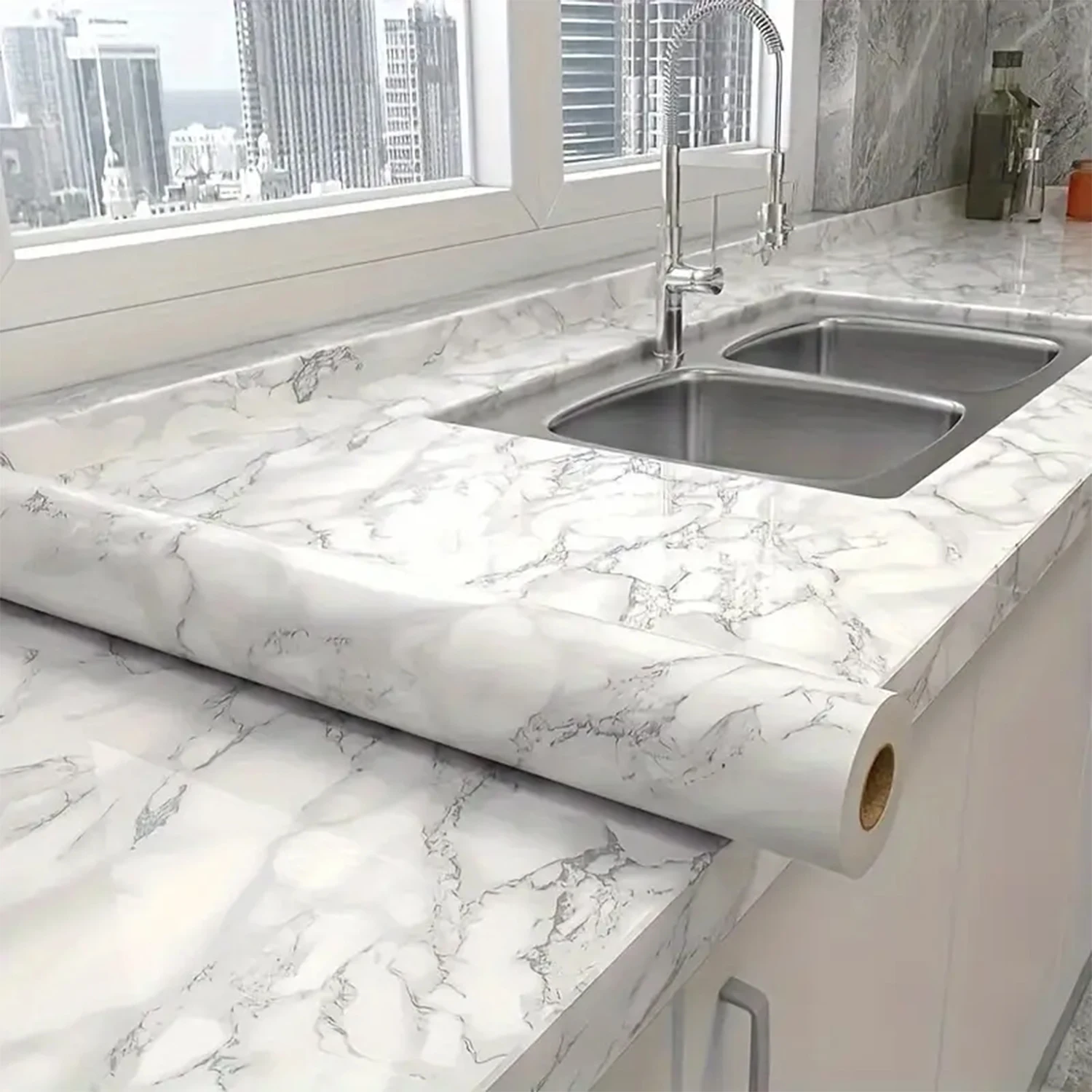 الرخام نمط النفط واقية المطبخ فيلم مقاوم للماء مقاومة للحرارة ذاتية اللصق خلفية موقد كونترتوب خزانة بلاط تجديد #1