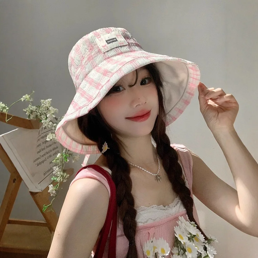 봄/여름 새로운 다목적 체크 무늬 bowknot 야외 놀이 선 스크린 분지 모자 선 스크린 어부 모자