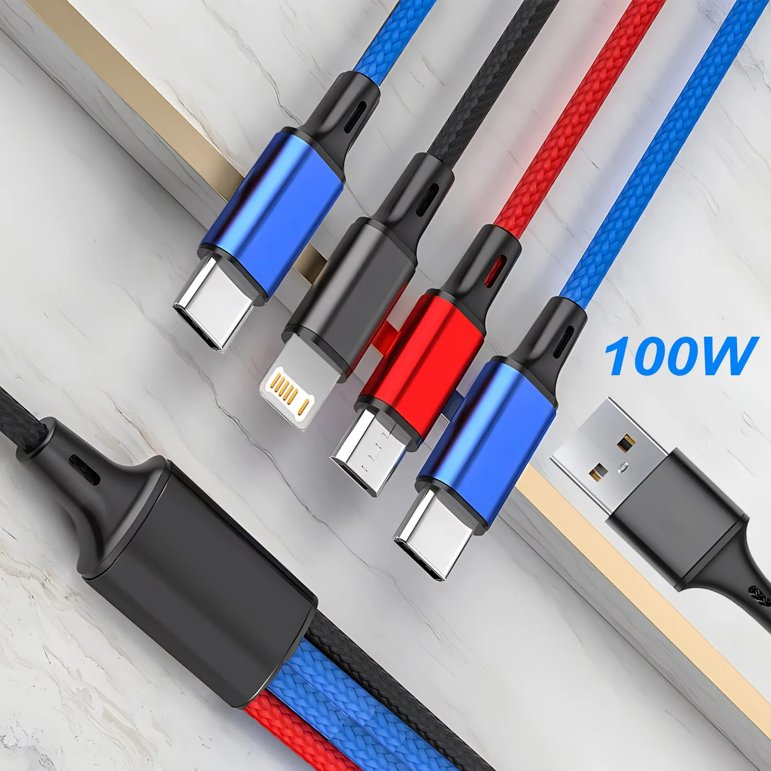 1.2m 4 In 1 USB Type C Fast Charging Cable For Iphone 15 14 Pro Max 3A Quick Charge Phone Data Line Cord For Xiaomi Huawe