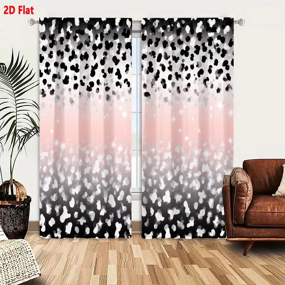 2Pcs Curtains 2D Flat Abstract Gradient Background With Splatters Dots Sparkly Texture From Black To Light Pinkish Gray To White