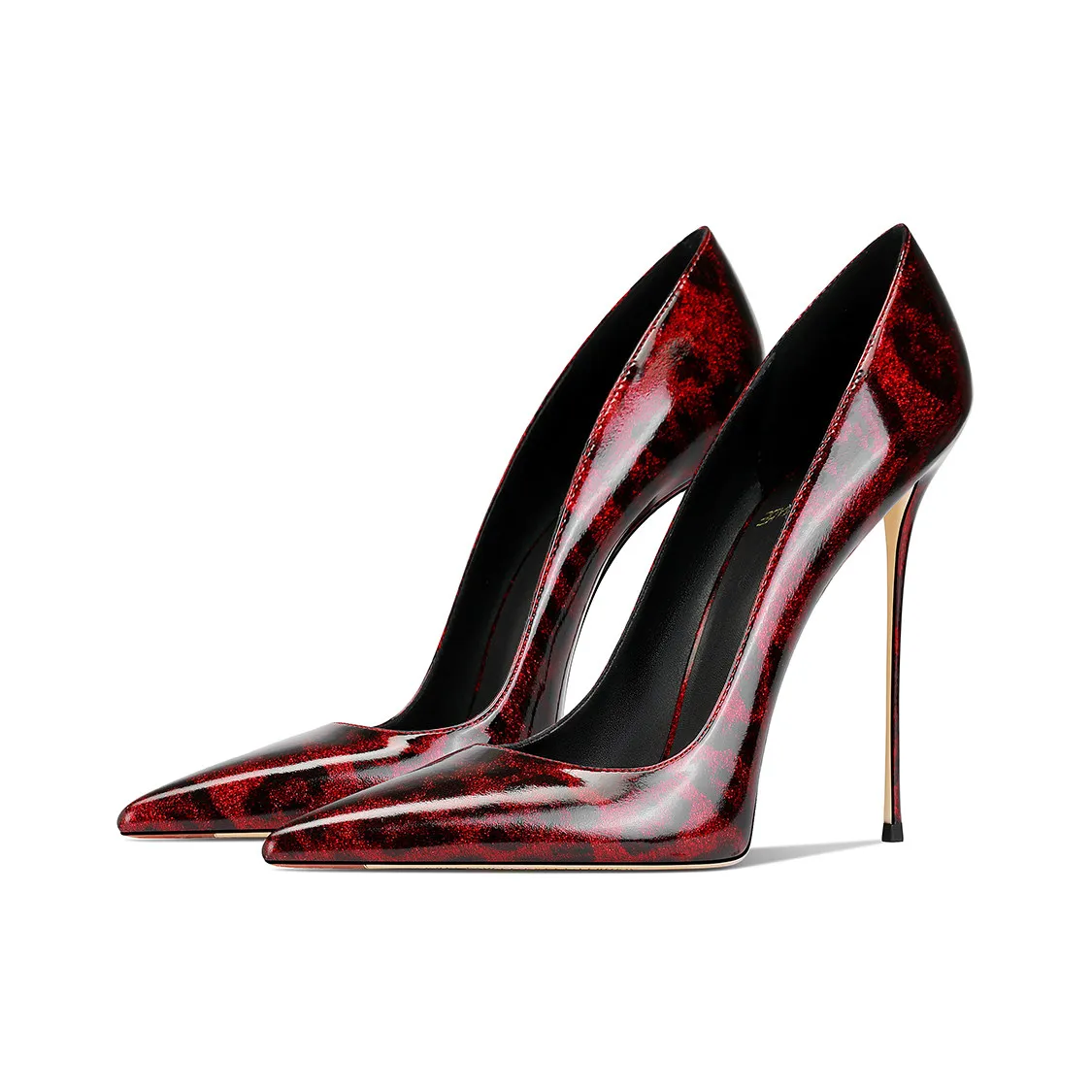 

New red leopard print patent leather high-end and versatile temperament pointed toe high heels for women 33-46