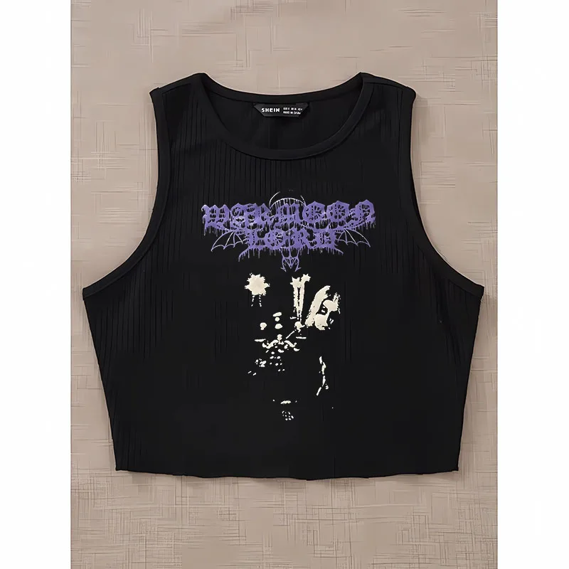 

Для женщин жилет уличная одежда летняя эстетичная одежда женские укороченные топы женские 2000-х годов Y2k стиль гранж принт без рукавов сексуальные топы на бретелях