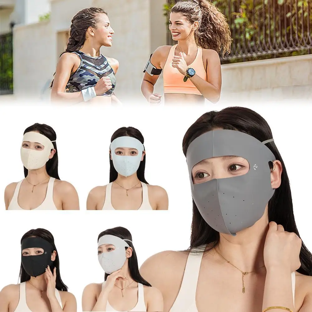 Ice Silk Sunscreen Mask Anti-UV Sun Protection Breathable Adjustable Straps Women Hanging Ear Sun Full Face Cover