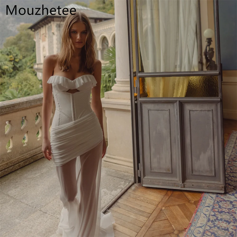 

Booma Mermaid Simple Strapless Pleat Tulle Wedding Dresses Sexy Sleeveless Brides Gown Custom Made 2026