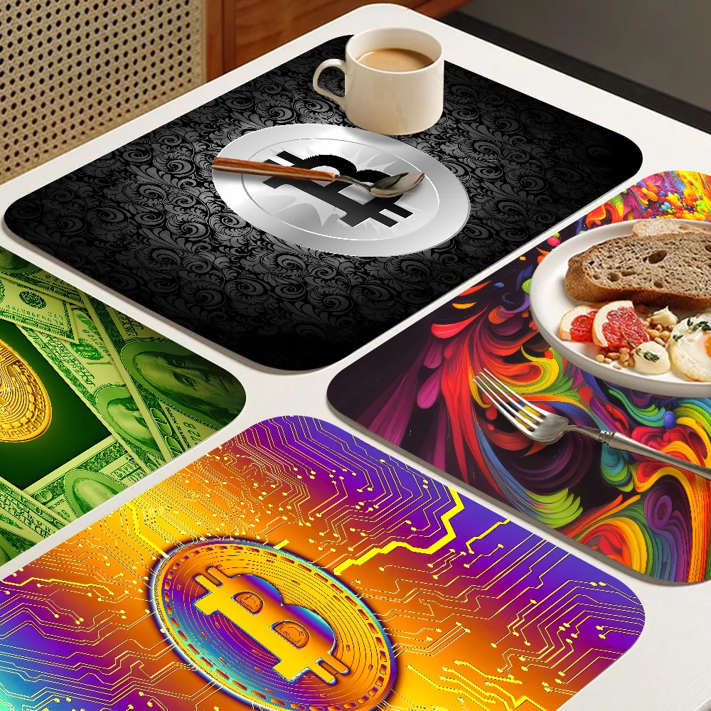 Virtual Currency Bitcoin Coffee Tablewear Drain Pad Bathroom Square Absorbing Anti-slip Dry Mat Kitchen Placemat Dishes Cup Pad