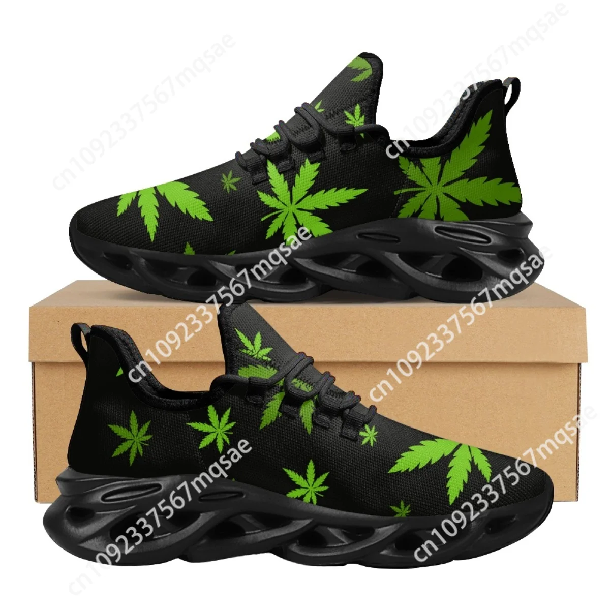 

Custom Green Weed Leaves Printed Platform Shoes for Women Man Lightweight Running Sneakers Casual Cushion Sport Shoes 2023