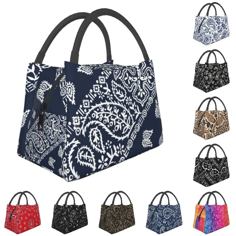 

Bandana Pattern Insulated Lunch Tote Bag for Women Portable Thermal Cooler Food Lunch Box Outdoor Camping Travel