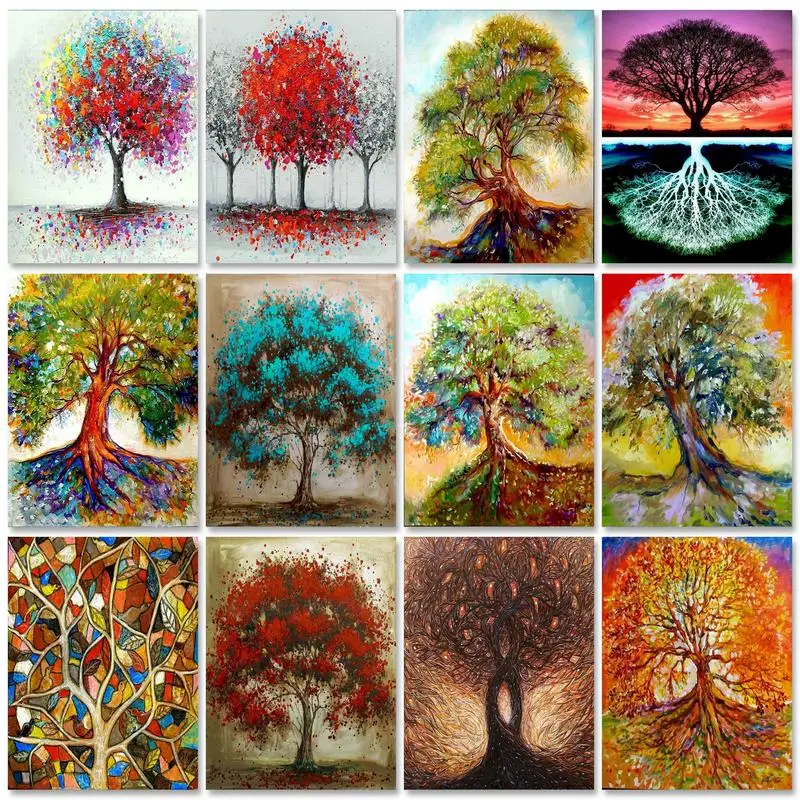 GATYZTORY Abstract Tree Paint By Numbers Painting Decor Artwork Scenery Acrylic Paint Arts and Crafts Drawing Kit