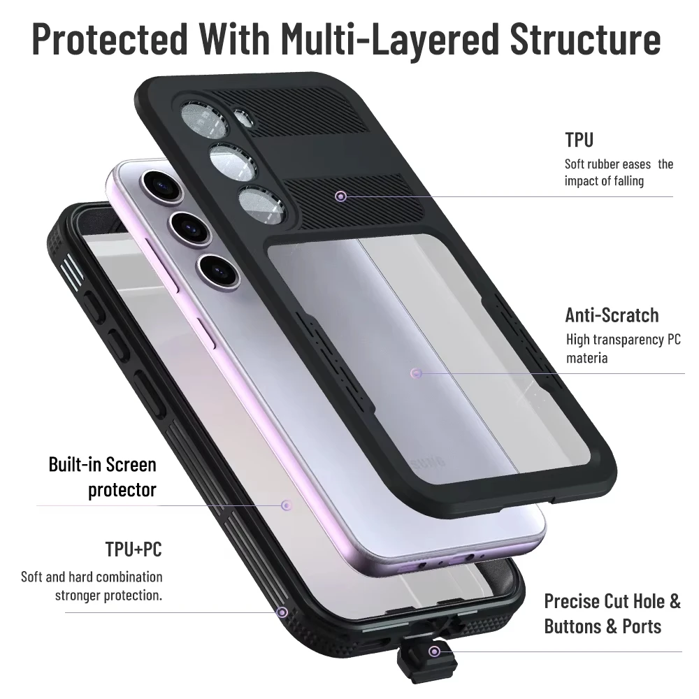 حافظة Shellbox مقاومة للماء لهاتف سامسونج S23 Plus S24 Ultra مع غطاء هاتف مقاوم للصدمات تحت الماء #4