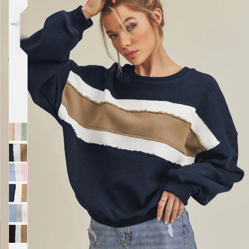 

2024 New Loose-fitting Long-sleeved Contrasting Tops With Stylish Warmth For Autumn And Winter Hoodies And Pullover Sweatshirts