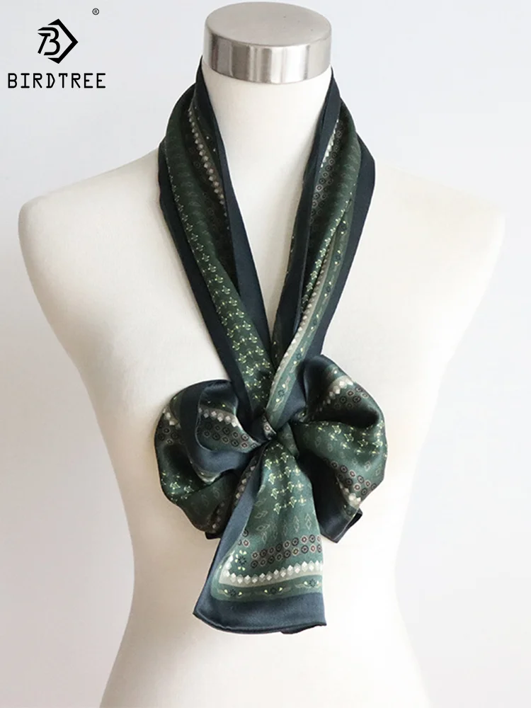

Шелковый шарф BirdTree для женщин, 100% шелк, с принтом зеленых точек, подарок для мамы, элегантная модная лента, новинка весны 2024, A41713QM