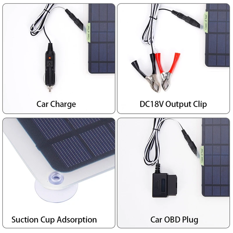 A47U 20W Solar Panel 12V 10A Battery Controller Car Charger Outdoor Battery Supply for Vehicle Battery with OBD Plug