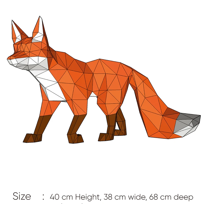 Grande Fox Animal Paper Model, ornamento do corredor, Papercraft artesanal, 3D Origami, Home Decor, DIY, Low Poly Brinquedos Criativos, 68cm