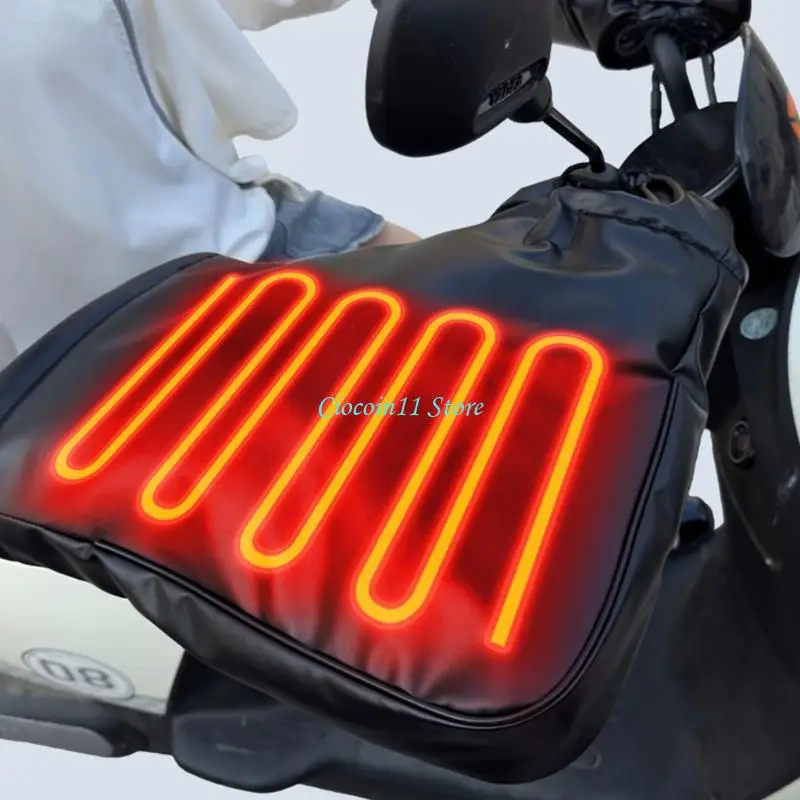 Y1UB 48/60/72V Heated Handlebar Covers with 3-Level Heat Control, Leather Thermal Gloves 1 Pair for Cold-Weather Travel