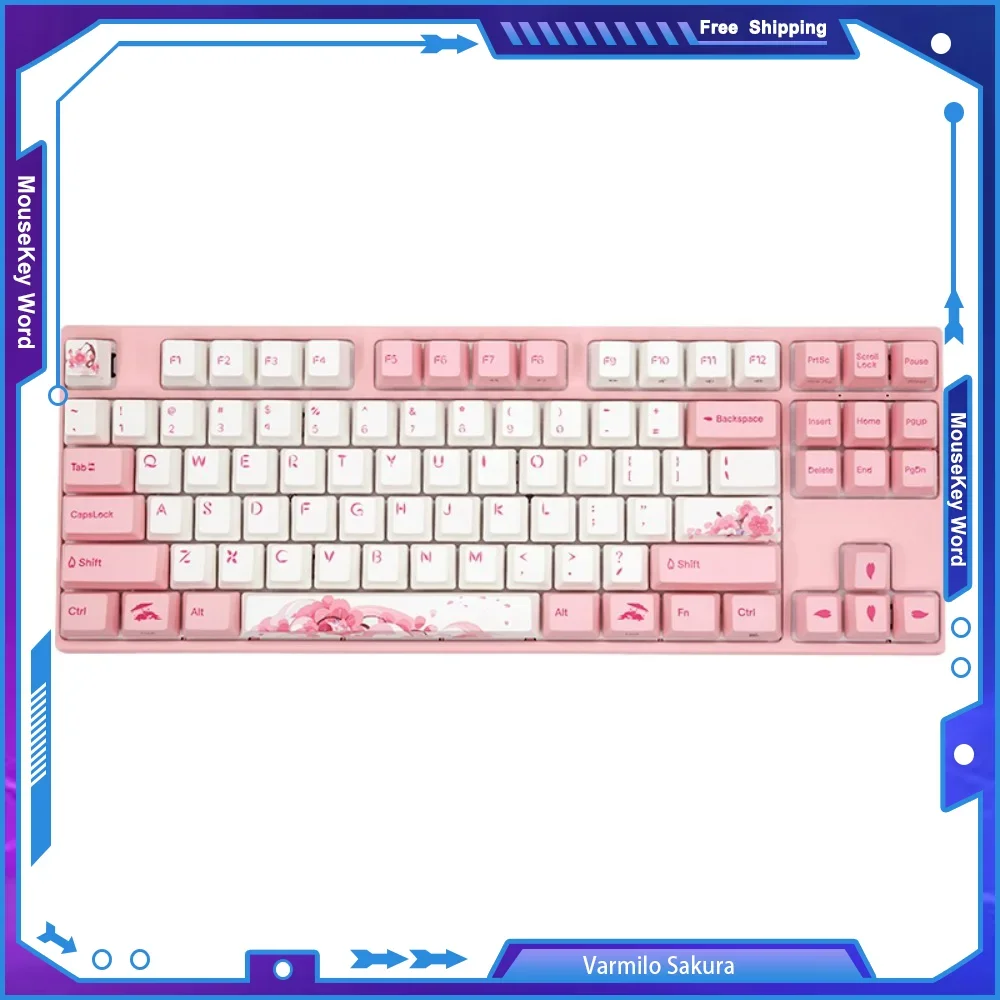 Varmilo Sakura Mechanical Keyboard Wired Falling Cherry Girls Office Gaming 87 Keys Static Capacitor RGB Mechanical pbt material