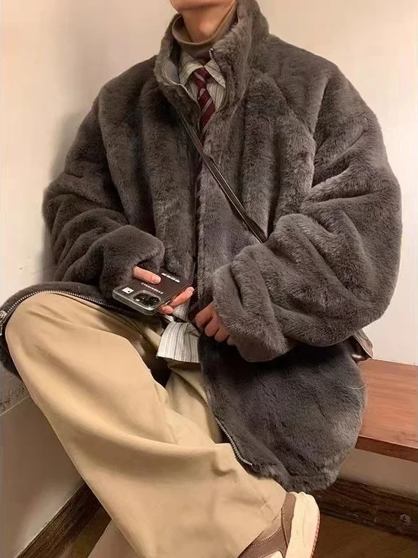 

Men's Thiened Fce Lined Loose Fit Cotton Jaet Double Sided Wear Lamb Velvet Coat Warm Youthful Sle Winter Coat