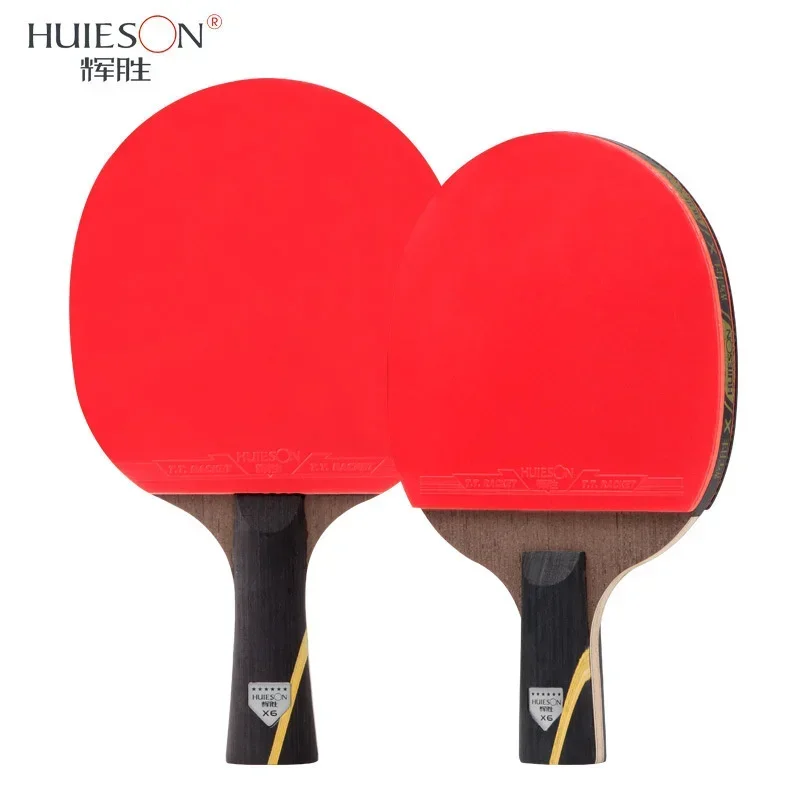 6 Star Table Tennis Racket Huieson Upgraded 7 Layers Double Face Rubbers Carbon Fiber Ping Pong Racket Bat With Cover 2Pcs