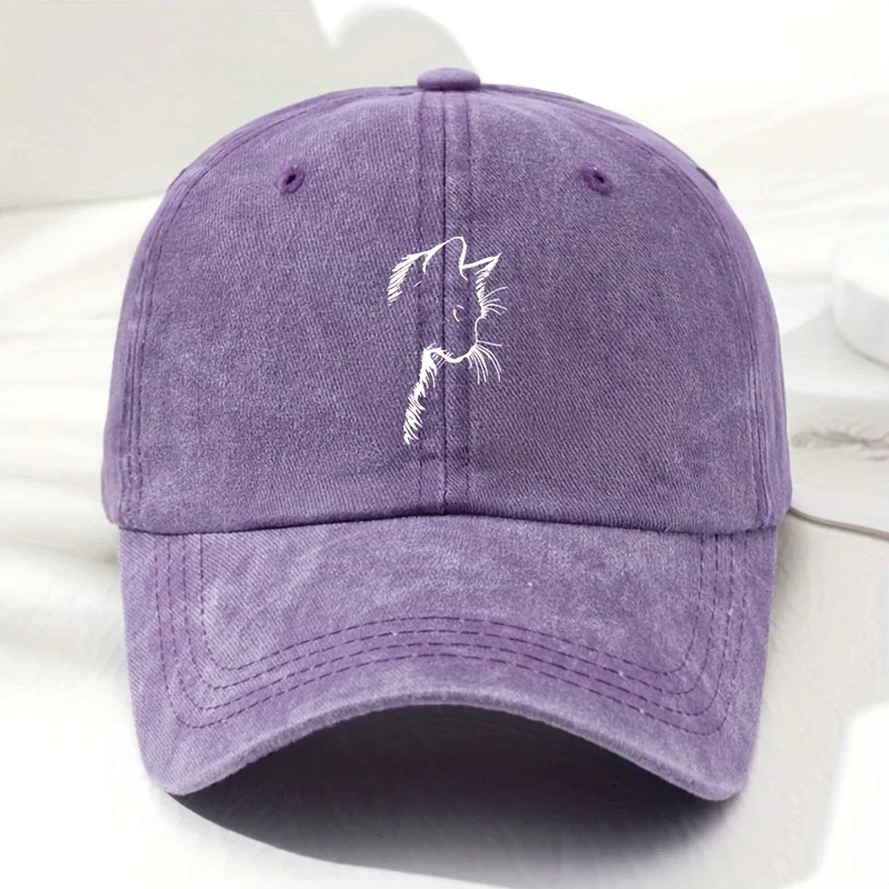 

Cat Print Washed Baseball Caps with Adjustable Sun Visor Suitable for Both Unisex,Suitable for Daily Eear,Beach Travel,Vacation