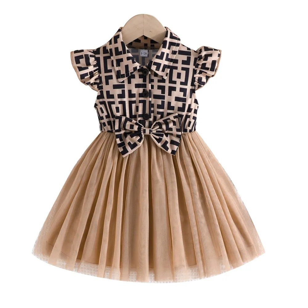 2026 Summer Korean Style Girls Puff Sleeve Princess Dress, Lace Patchwork Forest Style Dress for Big Kids for 6M-3Y